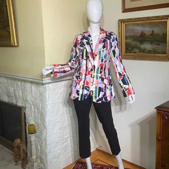 NWT DG2 Diane Gilman Fitted Single Breasted Multi Coloured Jacket - Picture 5 of 16